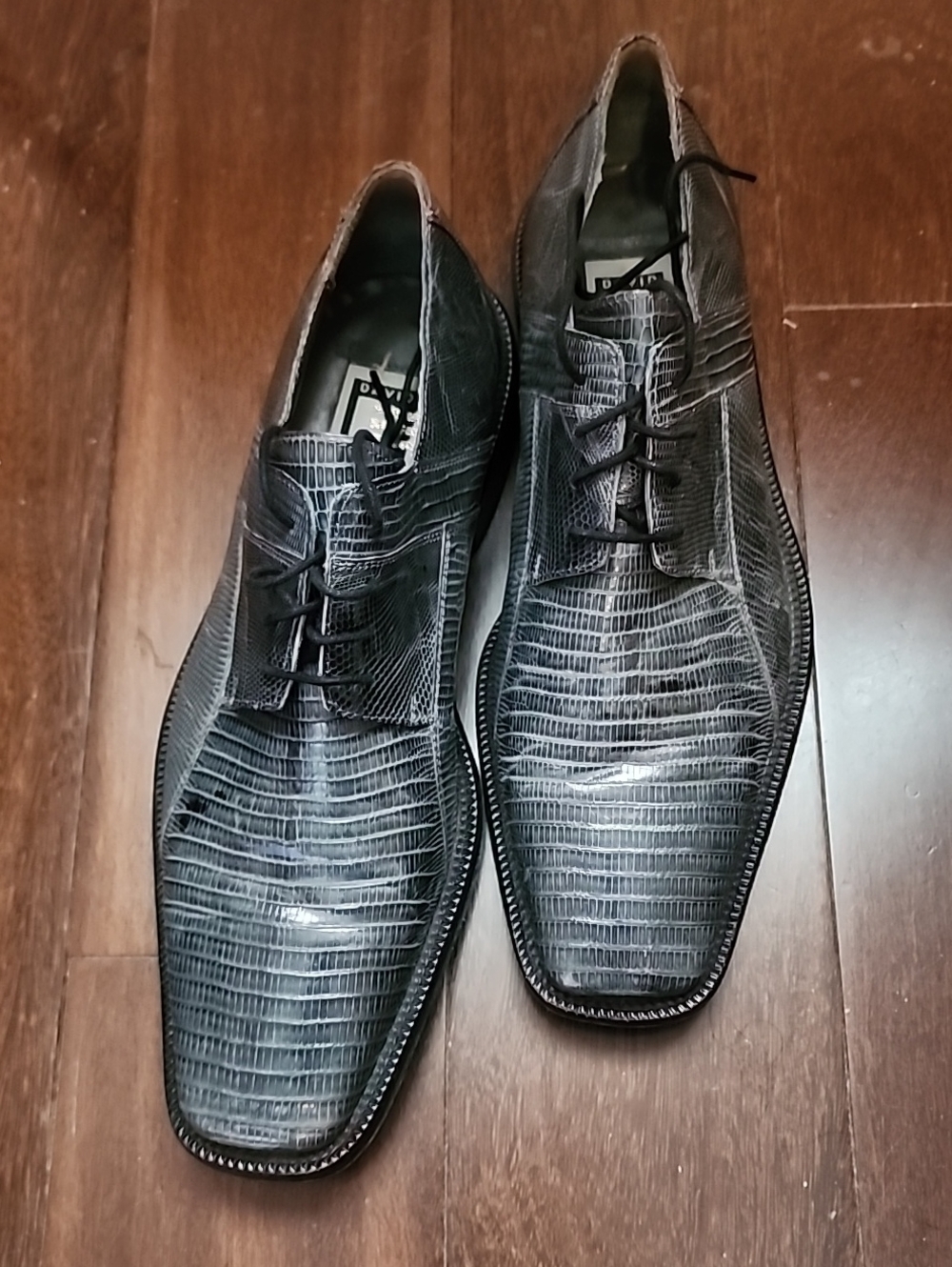 David Eden Exotic Teju Lizard Leather Oxford Derby Square Toe Men's Size 10 Gray